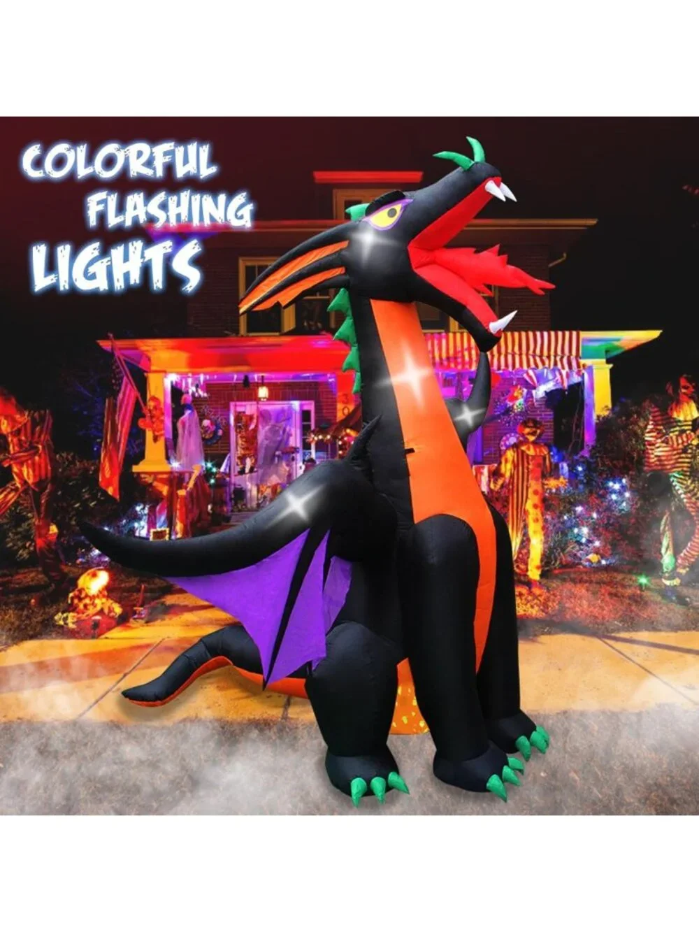 12 FT Inflatable Fire & Ice Dragon with Wings - Halloween Yard Decoration for